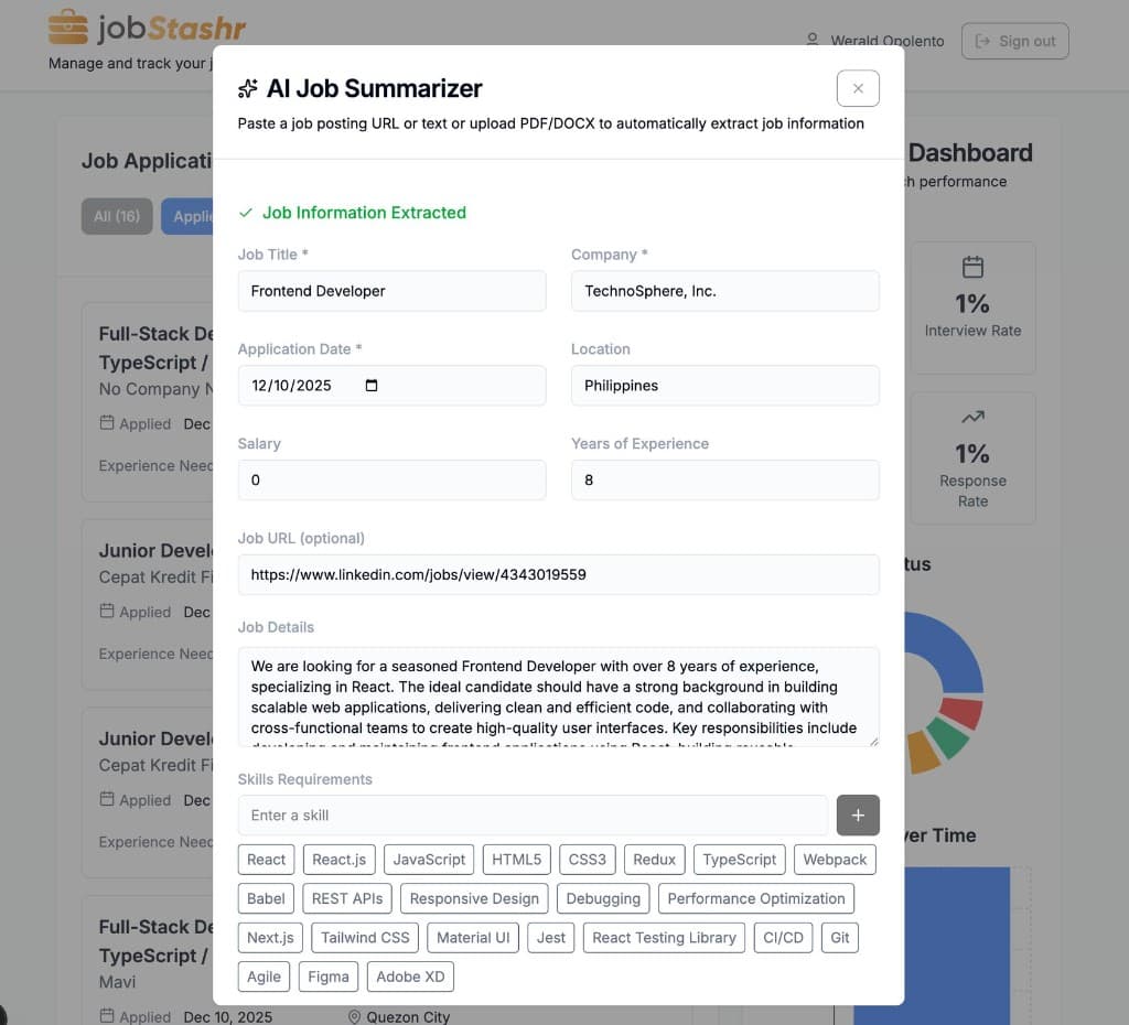 Get your summarized job application